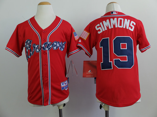 Youth Atlanta Braves 19 Simmons Red MLB Jerseys